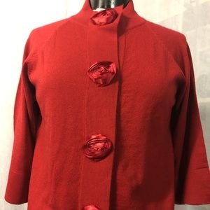 Sharagano Studio Women's Cardigan Sweater Red Snap